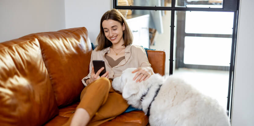 woman in home with dog
