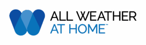 Logo for All Weather At Home featuring a stylized blue W icon to the left of the text. The words ALL WEATHER are in black, and AT HOME is in blue on a light background.