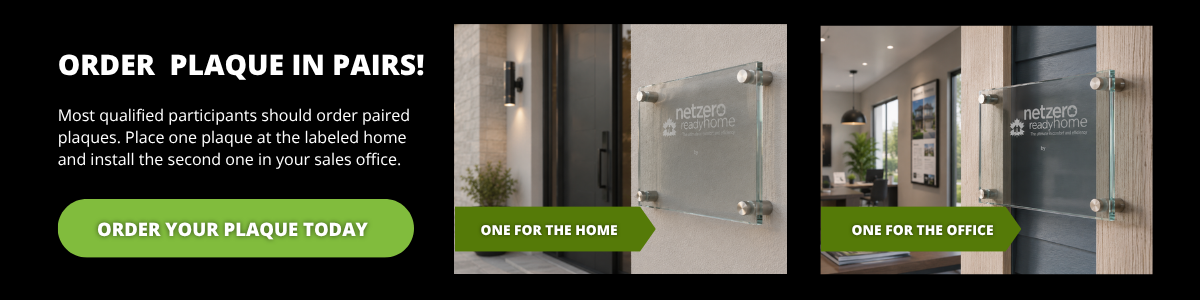Promotional banner showing instructions to order plaque pairs, with two images of plaques mounted on walls labeled One for the Home and One for the Office, and a green button reading Order Your Plaque Today.