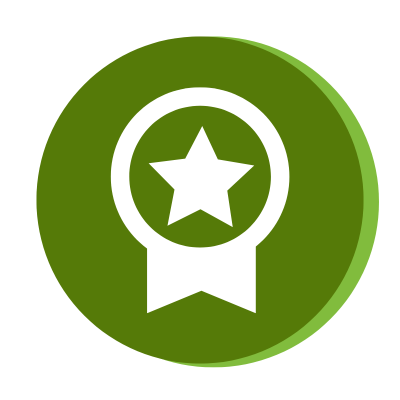 A green circle with a white award ribbon icon in the center, featuring a star in the middle of the ribbon.