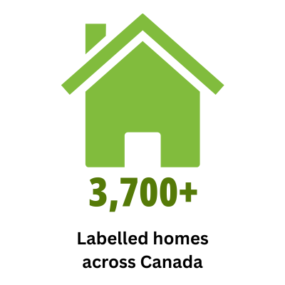A green house icon with the text 3,700+ below it, and the words Labelled homes across Canada underneath.