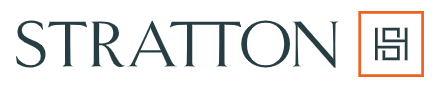 The word STRATTON in large, serif font appears next to a square orange outline containing a geometric design, visually introducing the Chasing Net Zero Video Series.