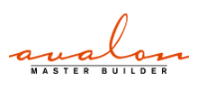 Logo with the word avalon in orange cursive above a gray line and the words MASTER BUILDER in black uppercase letters below the line, designed for the Chasing Net Zero Video Series.