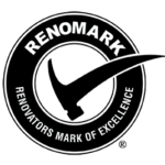 RenoMark logo featuring a hammer inside a checkmark, with the text RENOMARK RENOVATORS MARK OF EXCELLENCE around the border, representing a standard for quality adaptiv home renovation.