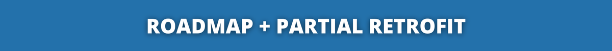 Roadmap and partial retrofit case studies text on a blue background.